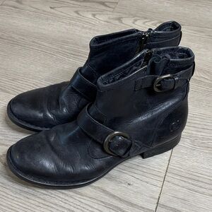 Born Black Leather Women's Ankle Booties with Buckle Straps